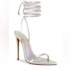 Femme LA The London Lace Up Heels Metallic Silver Mermaid Size 39 Stiletto